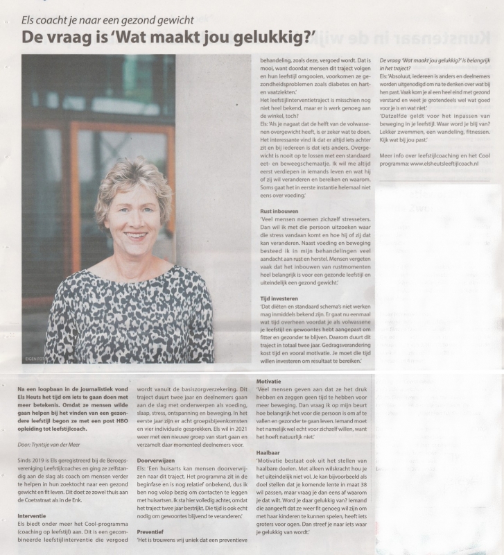 leefstijlcoach zwolle Artikel Assendorper januari 2021 